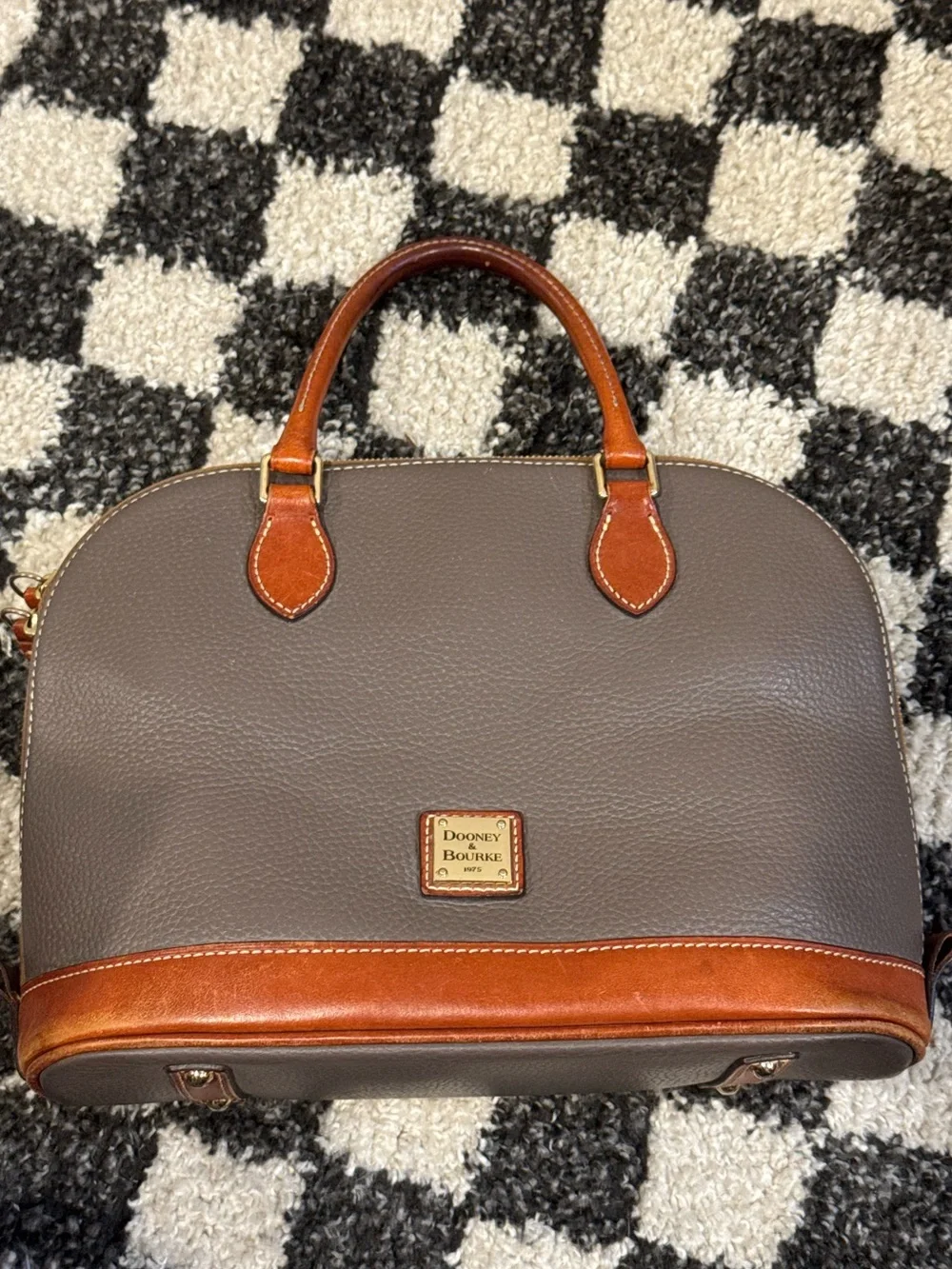 Dooney & Bourke Elephant Gray Pebble Grain Leather Zip Dome Satchel Bag